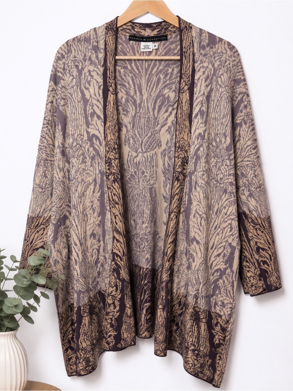 Peruvian Connection 100% Pima Cotton Jacquard Open-Front Cardigan – Size Medium